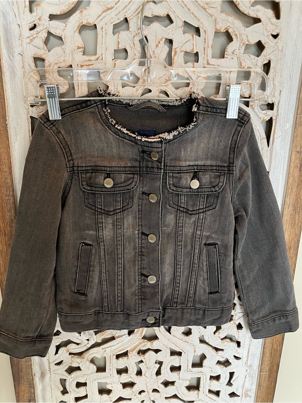 GAP Kids Black Denim Jacket with Frayed Collar